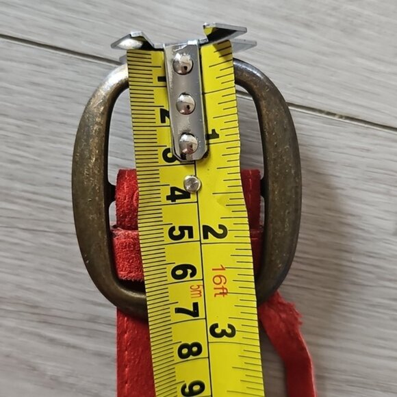 Genuine Red Suede Leather Double Tongue Belt - Picture 11 of 11